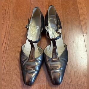 Salvatore Ferragamo Women's Bronze & Metallic Pewter Heels. Size 9